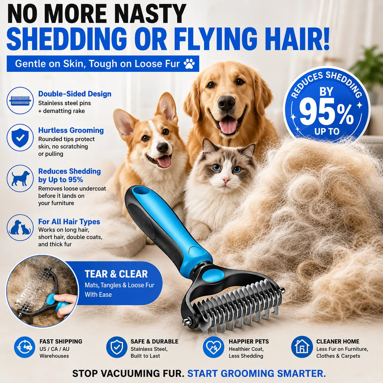Pet grooming and loose hair removal